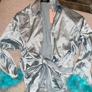 Miss Lola blue satin tie top